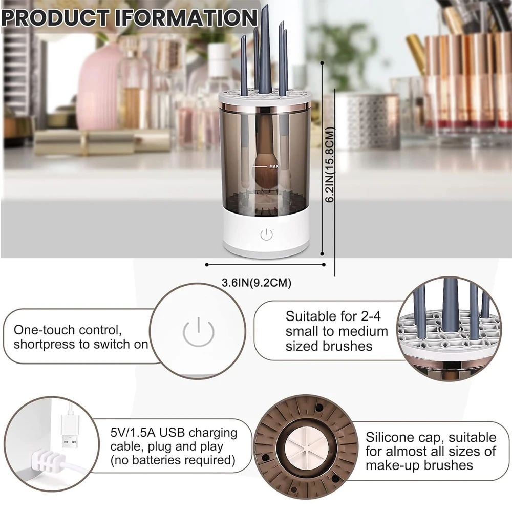 Electric Makeup Brush Cleaner - Wash and Dry Brushes in Seconds