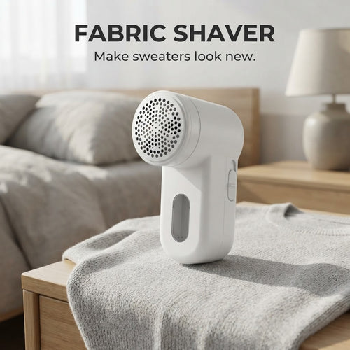 Rechargeable fabric shaver on a sweater