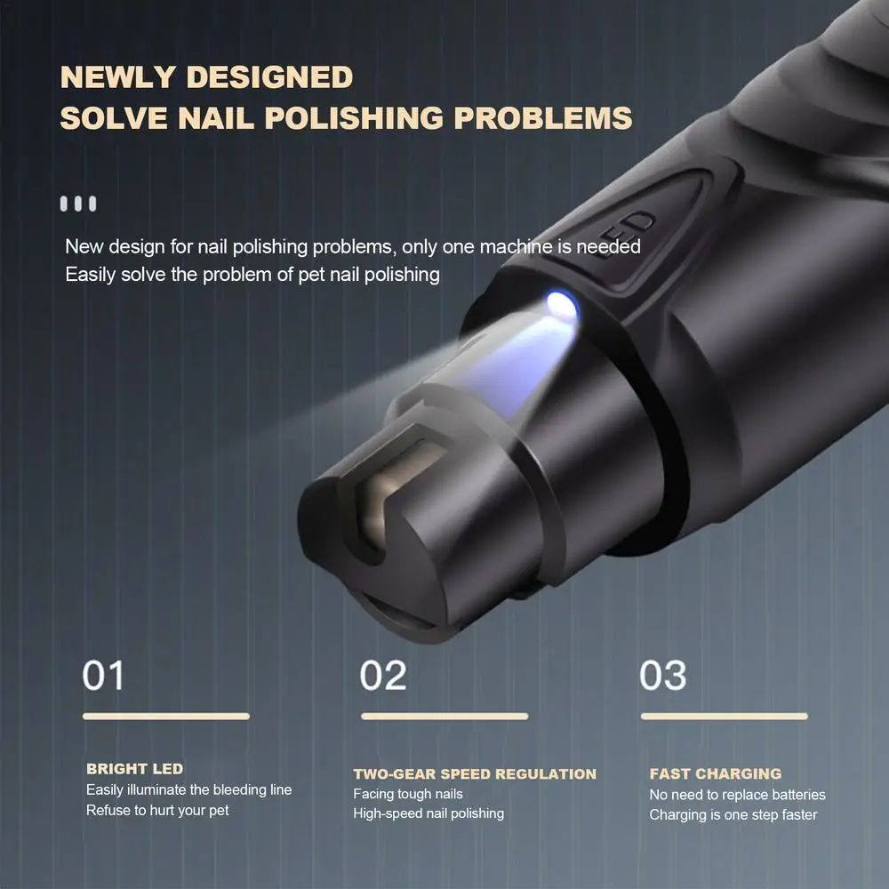 Rechargeable LED Pet Nail Grinder - Quiet 2-Speed