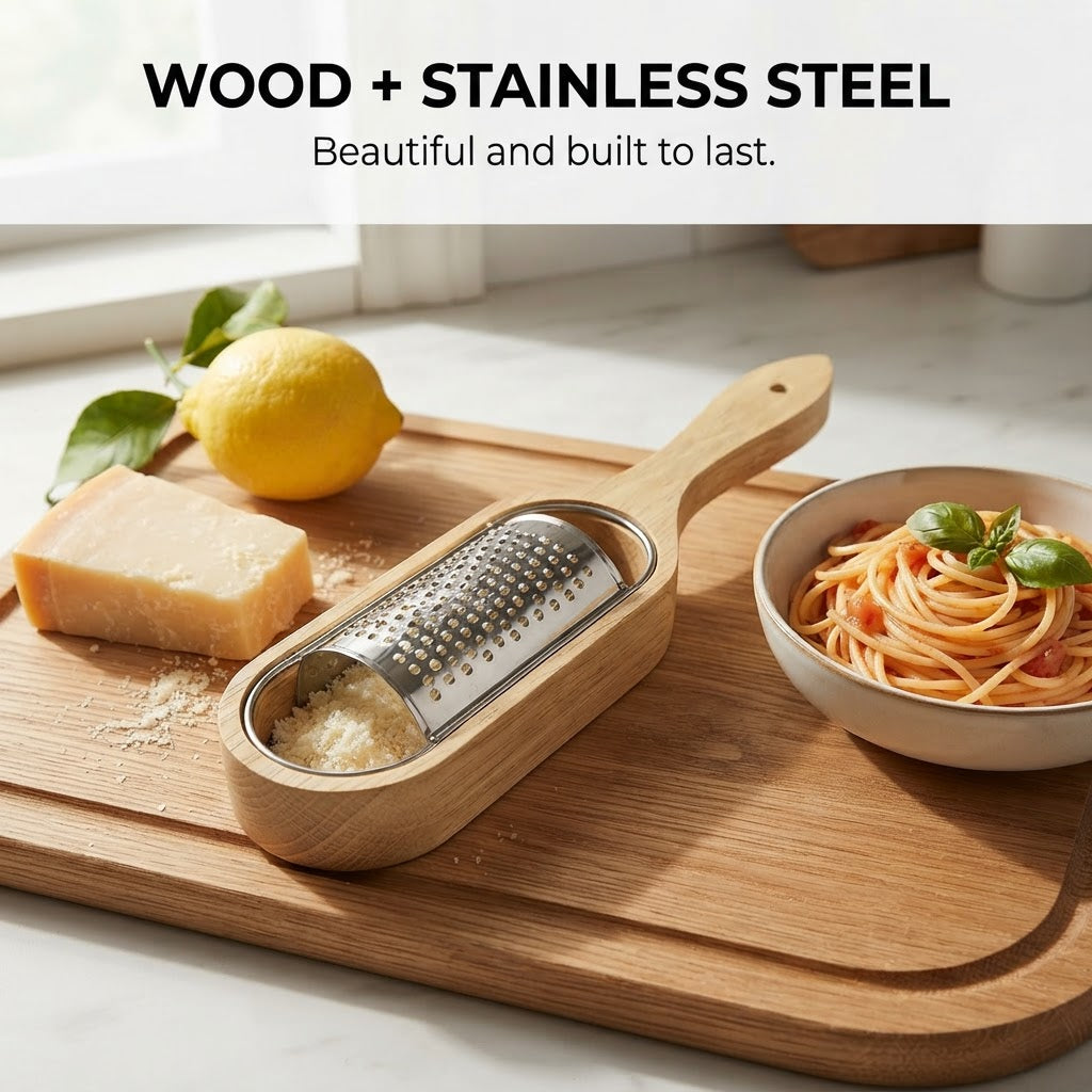 Handheld Cheese Grater - Wood + stainless steel
