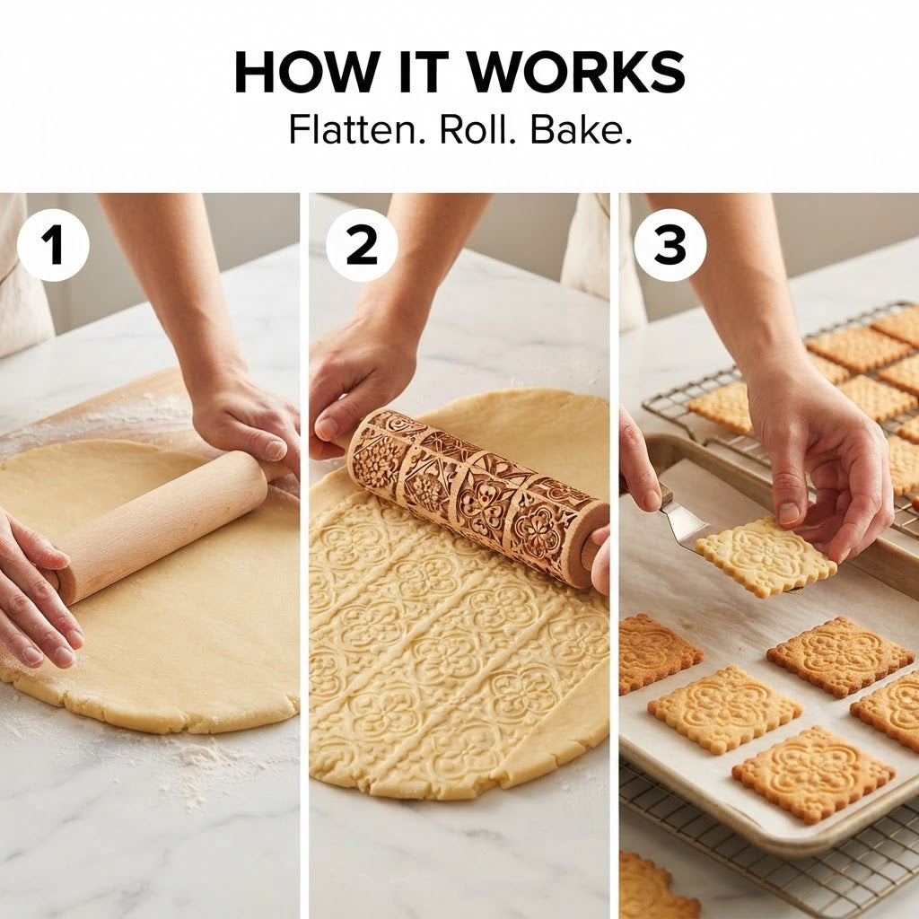 Embossed Wooden Rolling Pin - How it works