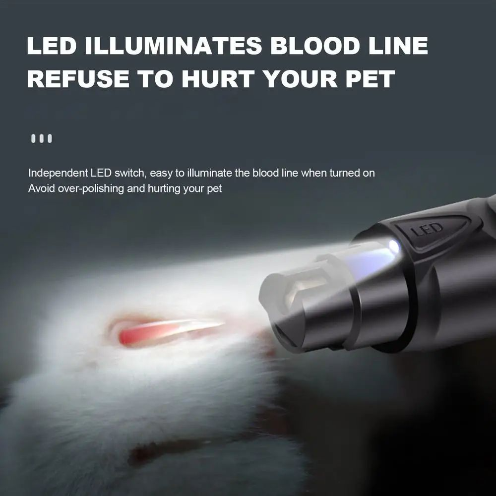 Rechargeable LED Pet Nail Grinder - Quiet 2-Speed