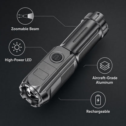 Tactical Zoom LED Flashlight - USB Rechargeable