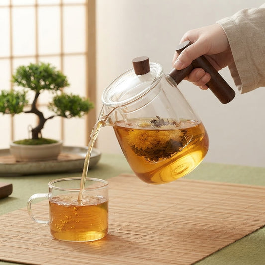 Glass Teapot with Infuser in use