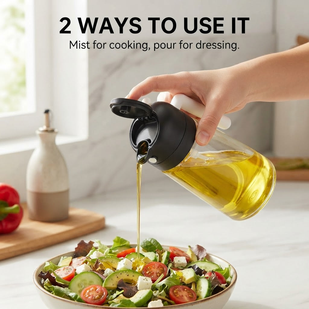 2-in-1 Glass Oil Dispenser & Sprayer - 2 ways to use it