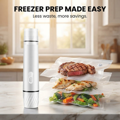 Mini Handheld Vacuum Sealer with 5 Bags - Freezer prep made easy
