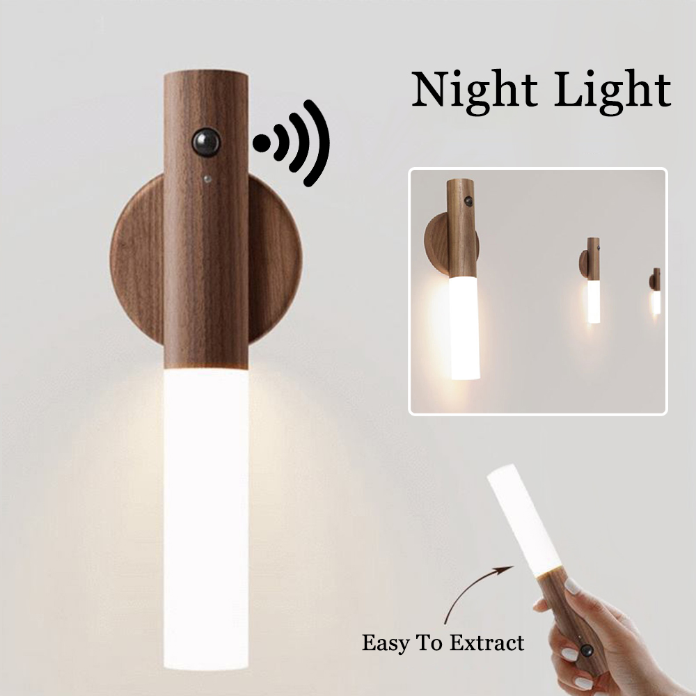 Wooden motion sensor night light in walnut