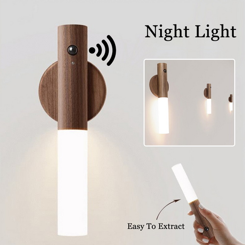 Wooden motion sensor night light in walnut
