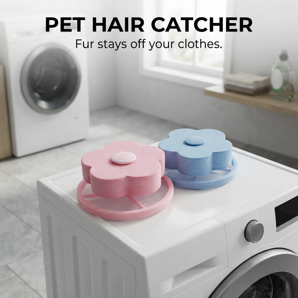 Floating pet hair catchers (pink and blue) for the washing machine